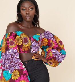 African Style Digital Printing Women's Sexy One-line Neck Tube Top Long Sleeves